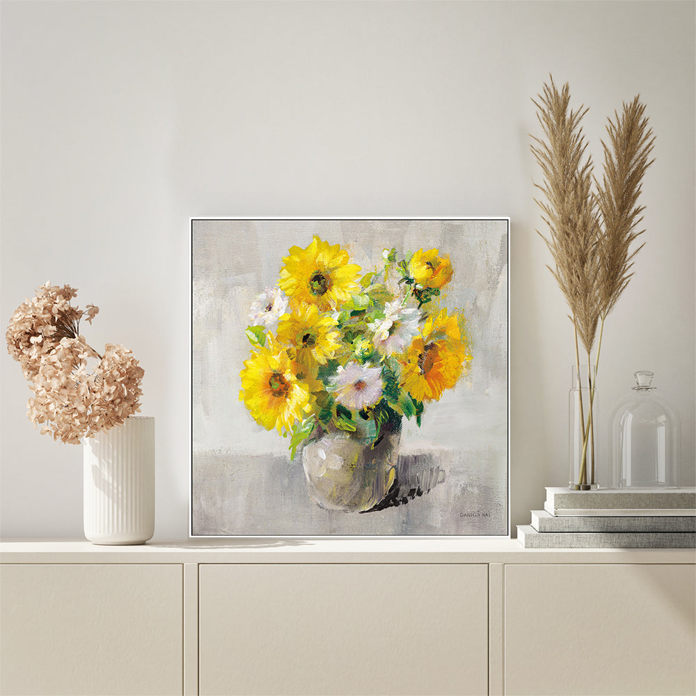 wall-art-print-canvas-poster-framed-Sunflower Still Life on Gray, Style B-by-Danhui Nai-Gioia Wall Art