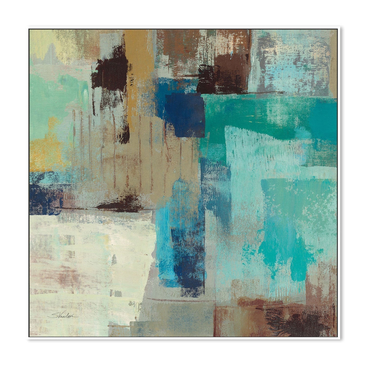 wall-art-print-canvas-poster-framed-Teal and Aqua Reflections, Style C-by-Silvia Vassileva-Gioia Wall Art