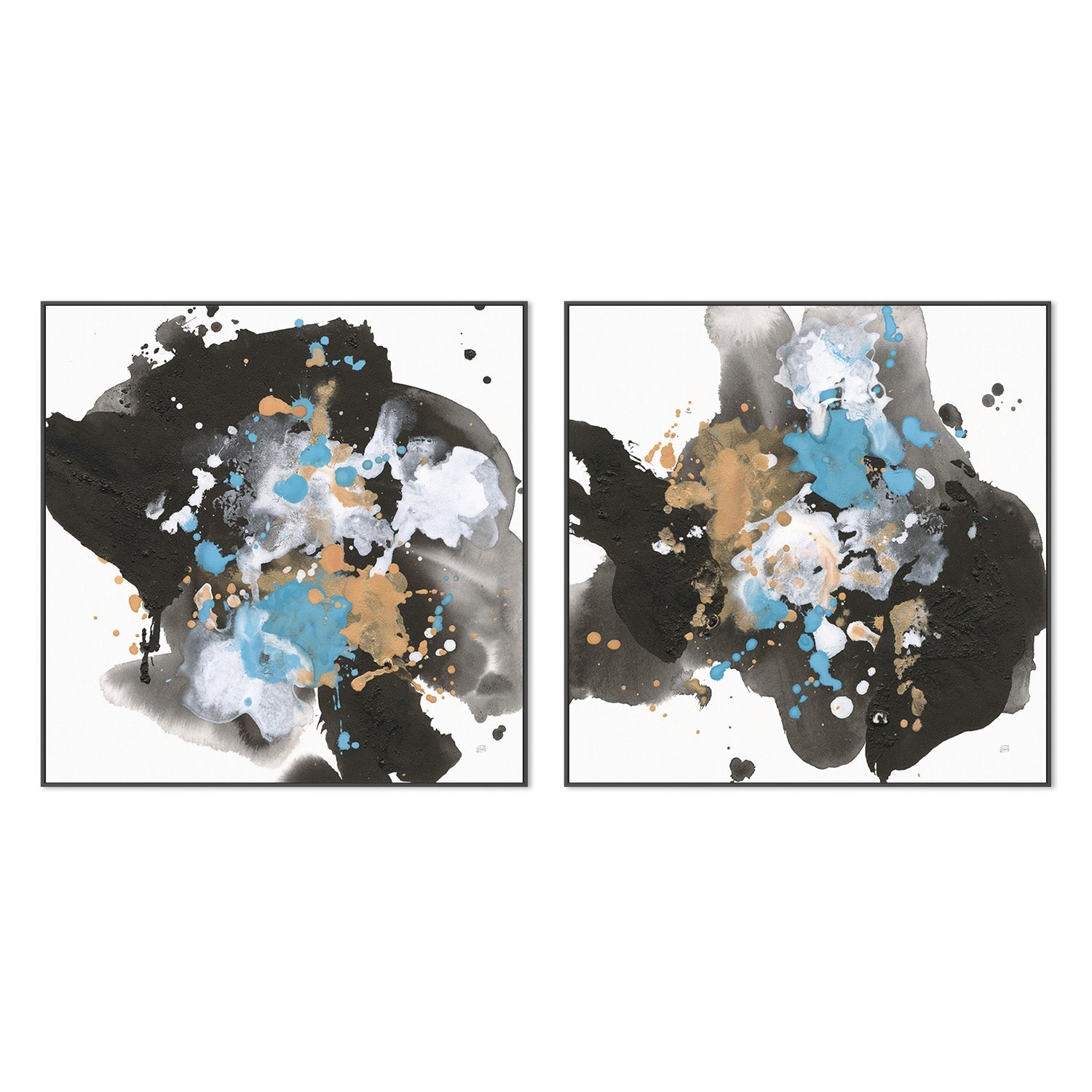 wall-art-print-canvas-poster-framed-Teal Chaos, Style A & B, Set Of 2-3