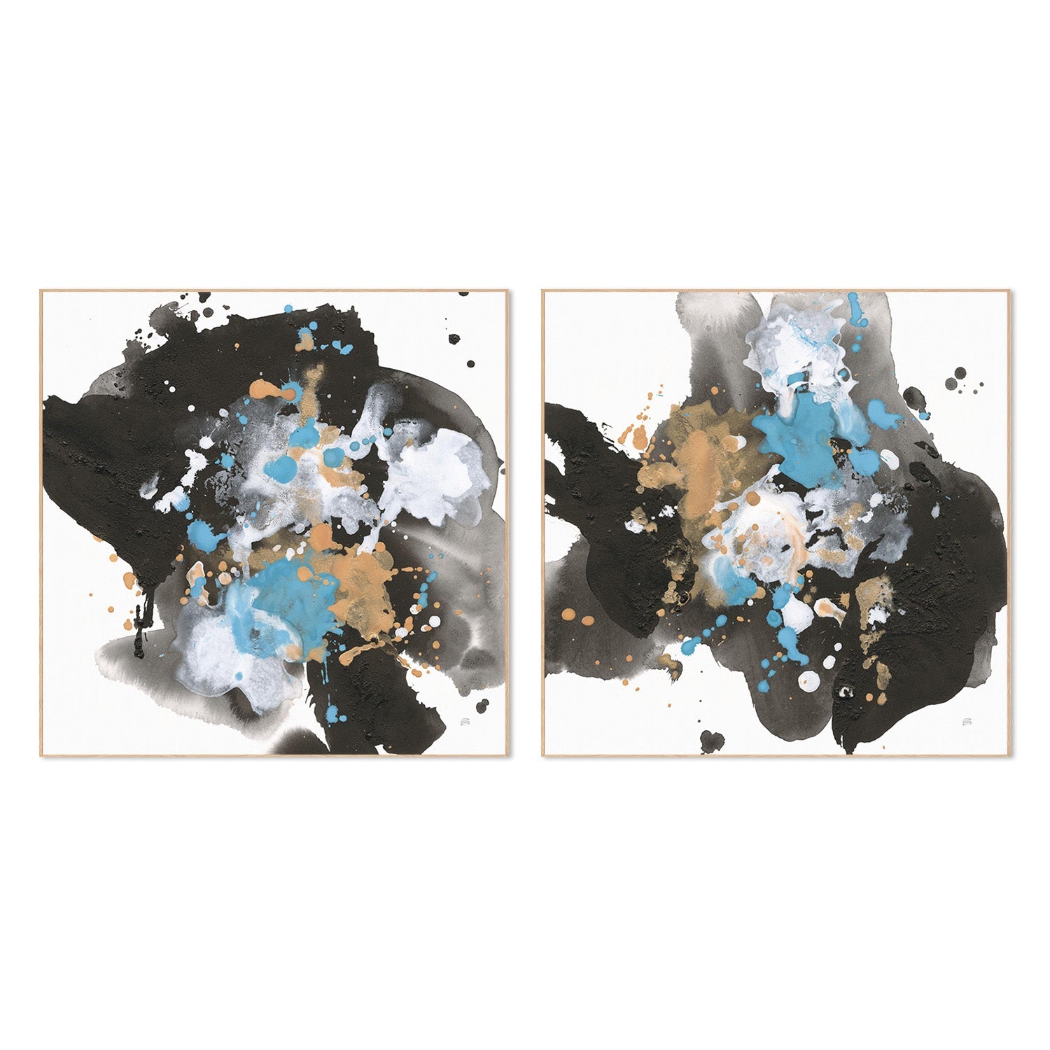 wall-art-print-canvas-poster-framed-Teal Chaos, Style A & B, Set Of 2-4