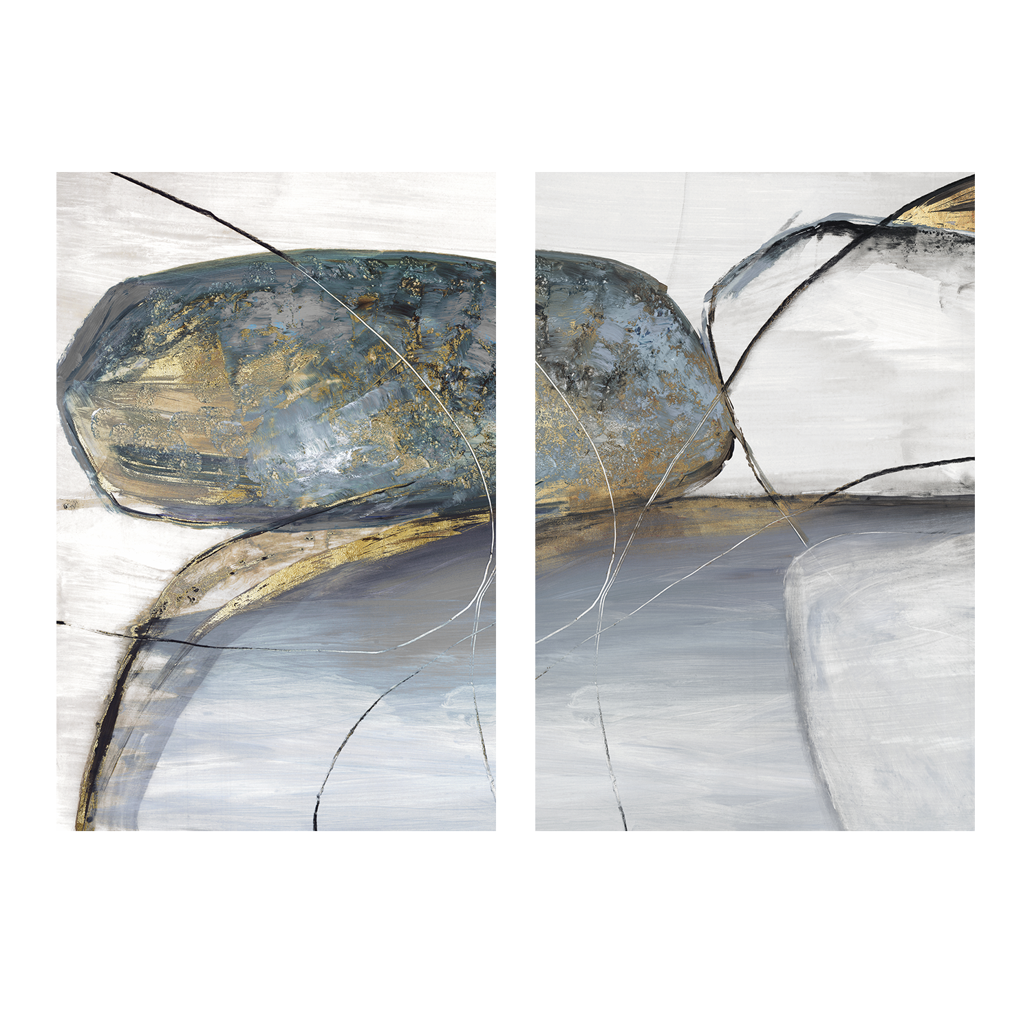 wall-art-print-canvas-poster-framed-Teal Stones, Style A & B, Set Of 2 , By Tom Reeves-1