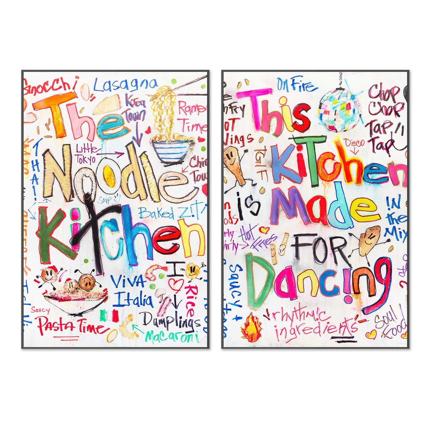 wall-art-print-canvas-poster-framed-The Noodle Kitchen & This Kitchen Is Made For Dancing, Set Of 2 , By Filippoloco-3