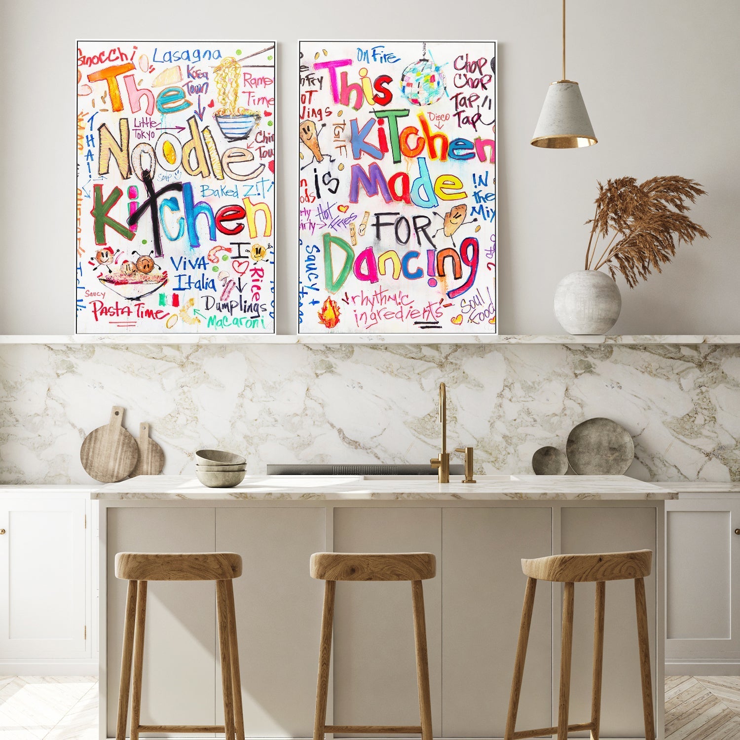 wall-art-print-canvas-poster-framed-The Noodle Kitchen & This Kitchen Is Made For Dancing, Set Of 2 , By Filippoloco-7