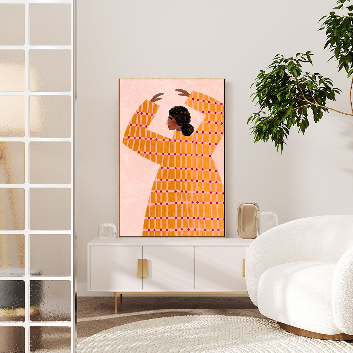 wall-art-print-canvas-poster-framed-The Woman With the Checked Dress-7