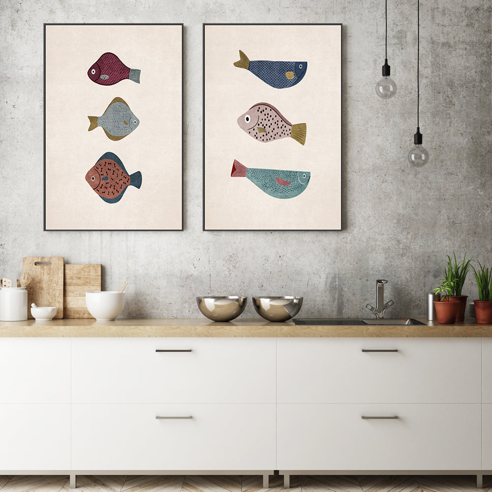 wall-art-print-canvas-poster-framed-Three Fish, Style A & B, Set Of 2 , By Emel Tunaboylu-GIOIA-WALL-ART