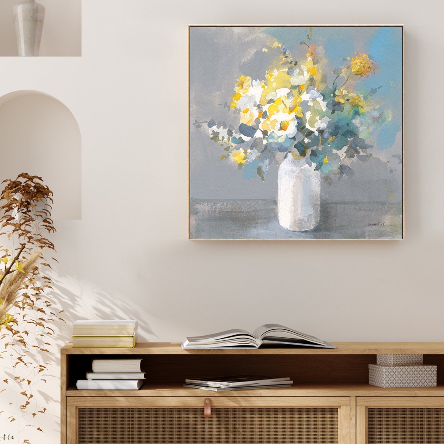wall-art-print-canvas-poster-framed-Touch of Spring, White Vase-by-Danhui Nai-Gioia Wall Art
