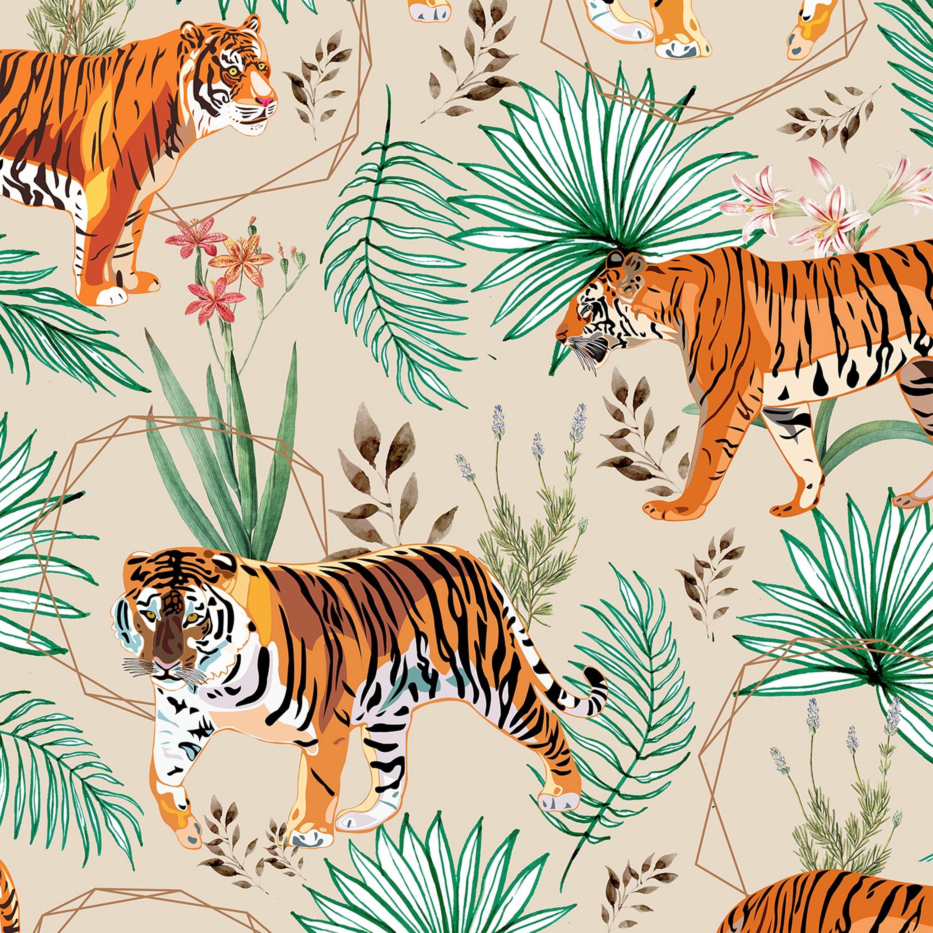 wall-art-print-canvas-poster-framed-Tropical and Tigers-1