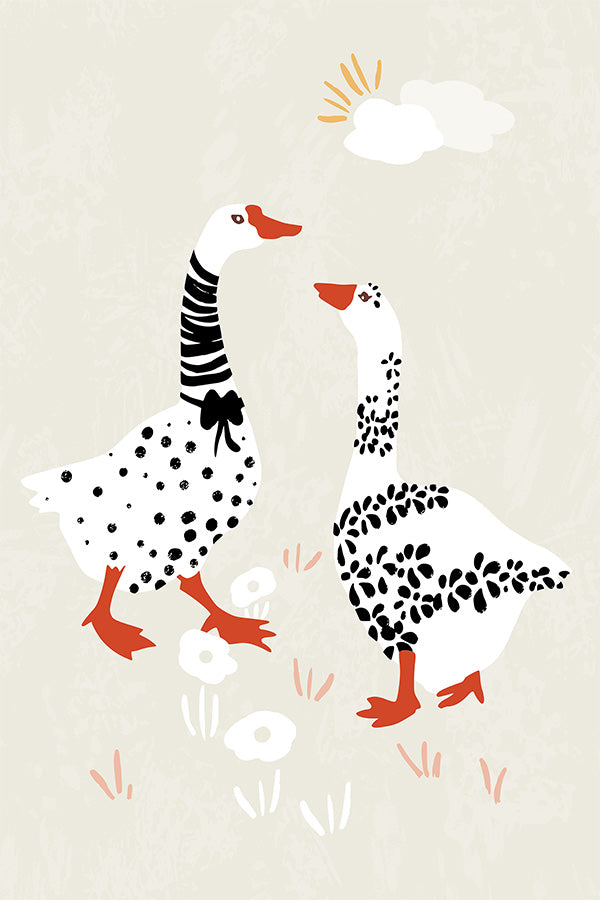 wall-art-print-canvas-poster-framed-Two Goose Friends In The Meadow-1