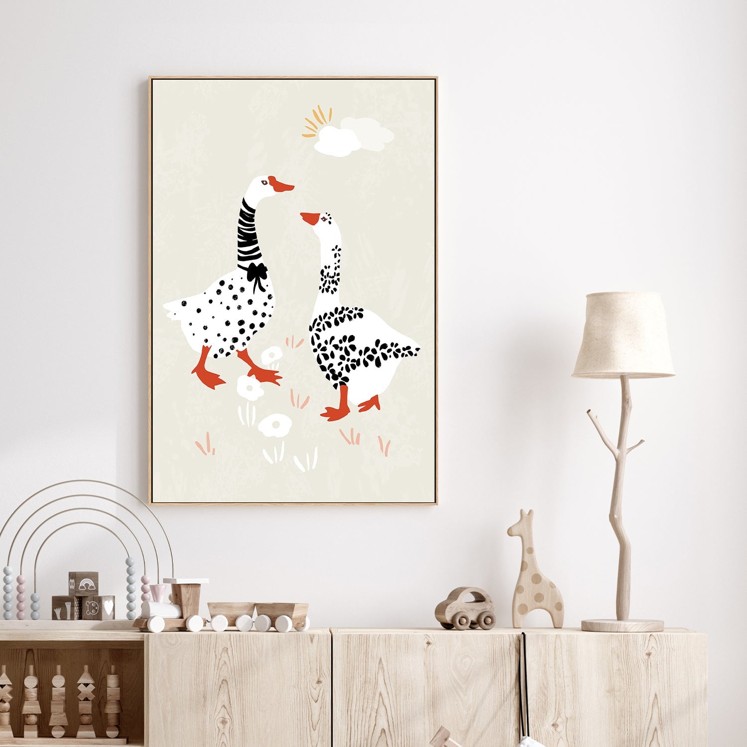 wall-art-print-canvas-poster-framed-Two Goose Friends In The Meadow-2