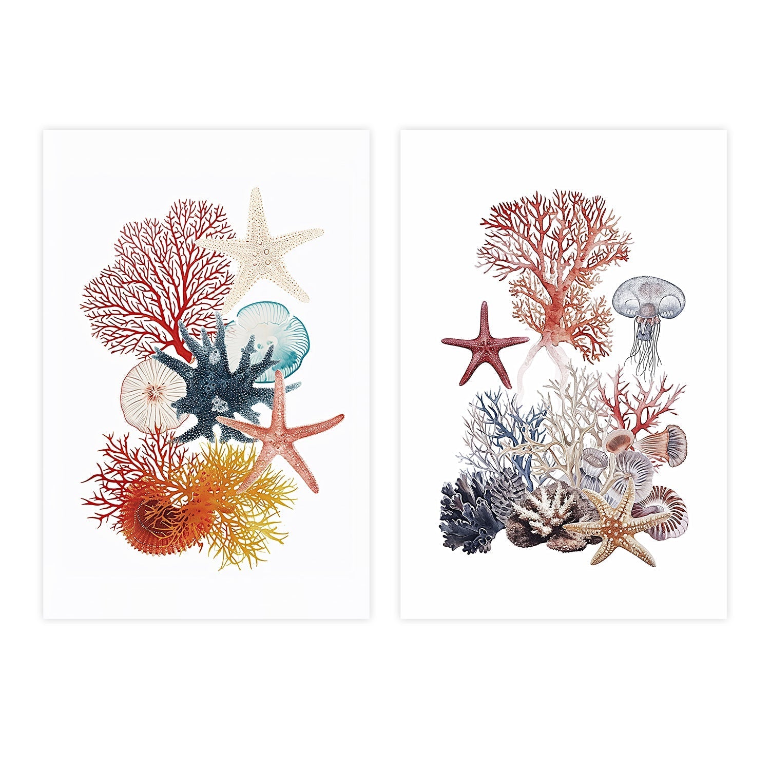 wall-art-print-canvas-poster-framed-Undersea Creatures , Style A & B , Set Of 2 , By Accent Art Studio-1