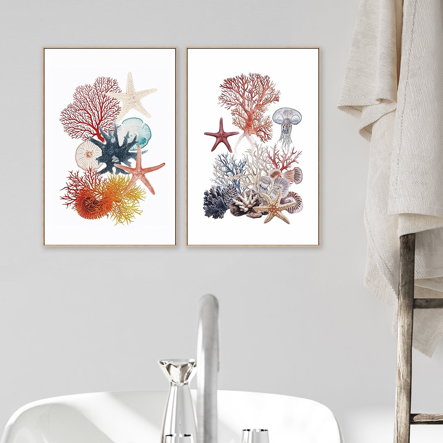 wall-art-print-canvas-poster-framed-Undersea Creatures , Style A & B , Set Of 2 , By Accent Art Studio-2