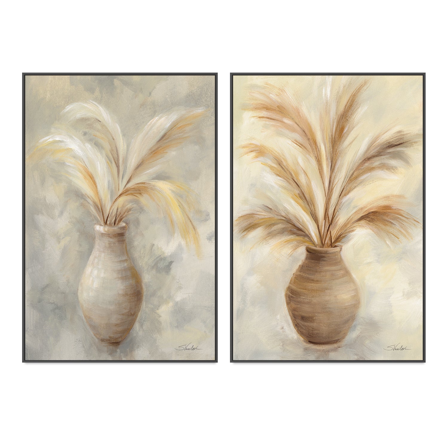 wall-art-print-canvas-poster-framed-Vase Of Grasses, Style A & B, Set of 2 , By Silvia Vassileva-GIOIA-WALL-ART