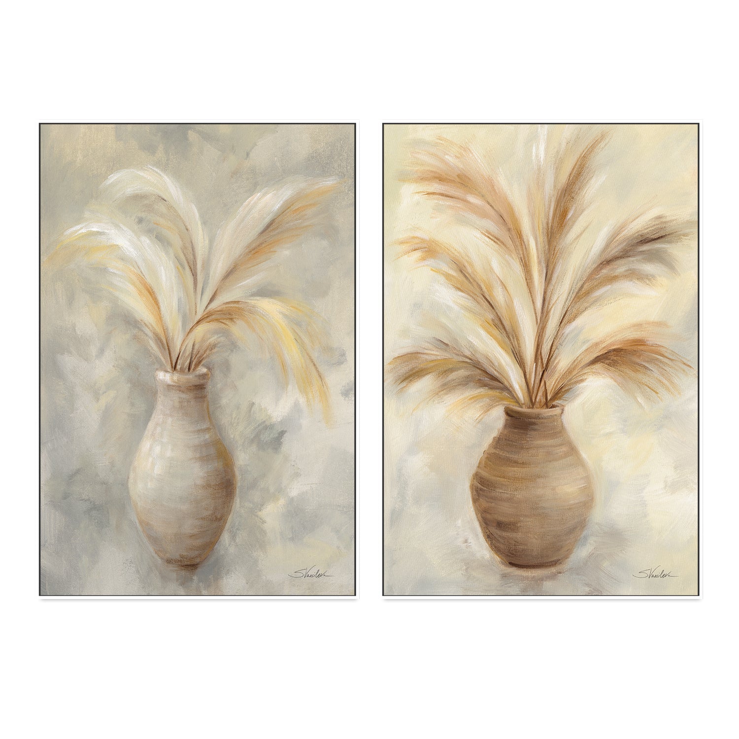 wall-art-print-canvas-poster-framed-Vase Of Grasses, Style A & B, Set of 2 , By Silvia Vassileva-GIOIA-WALL-ART