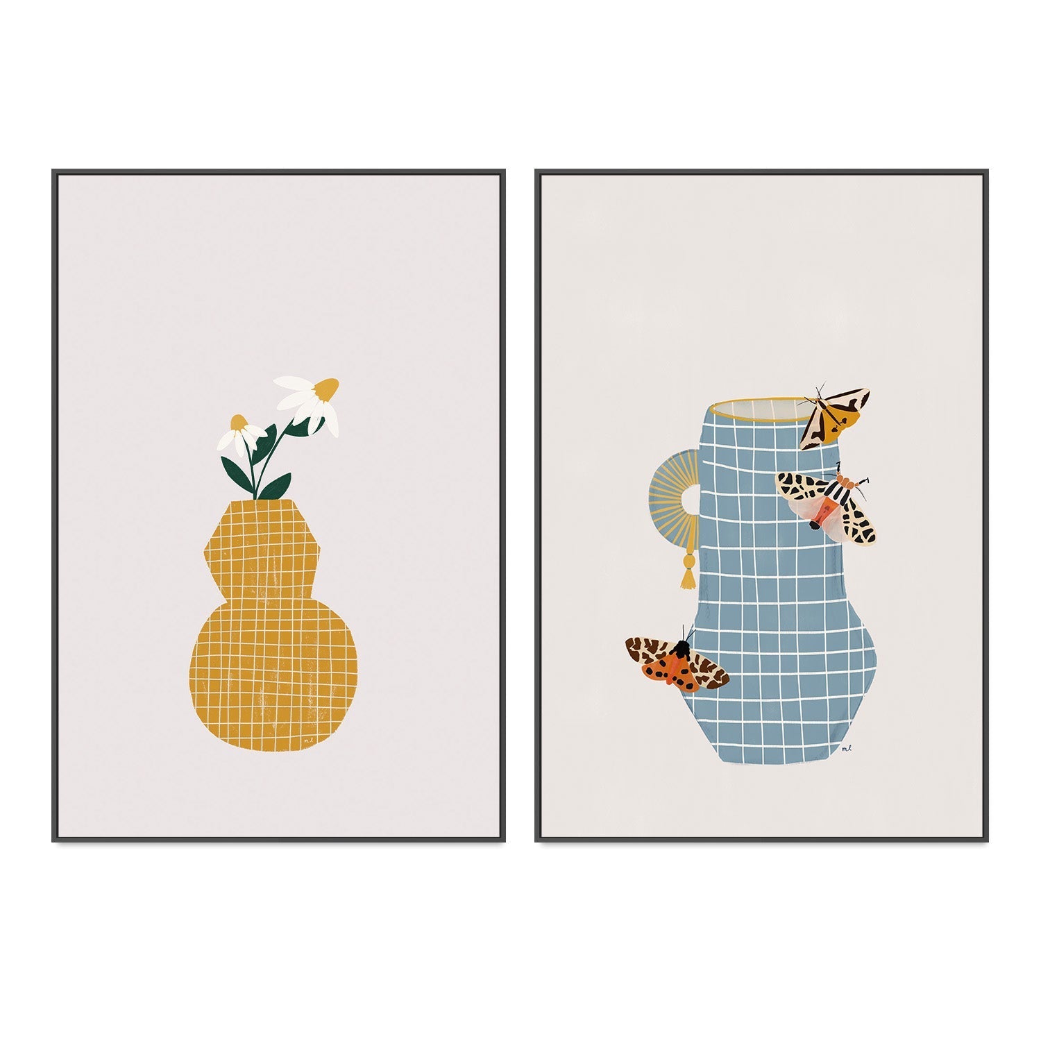 wall-art-print-canvas-poster-framed-Vase with Camomille and Flowers., Set Of 2 , By Menina Lisboa-3
