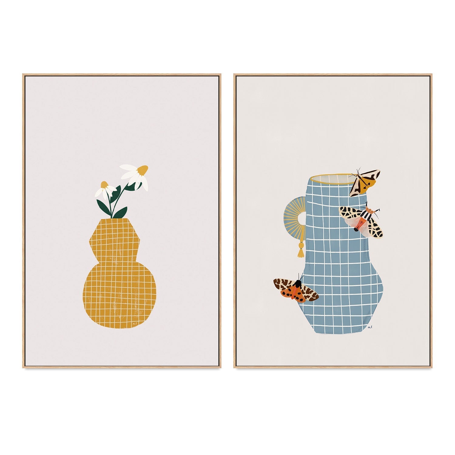 wall-art-print-canvas-poster-framed-Vase with Camomille and Flowers., Set Of 2 , By Menina Lisboa-4