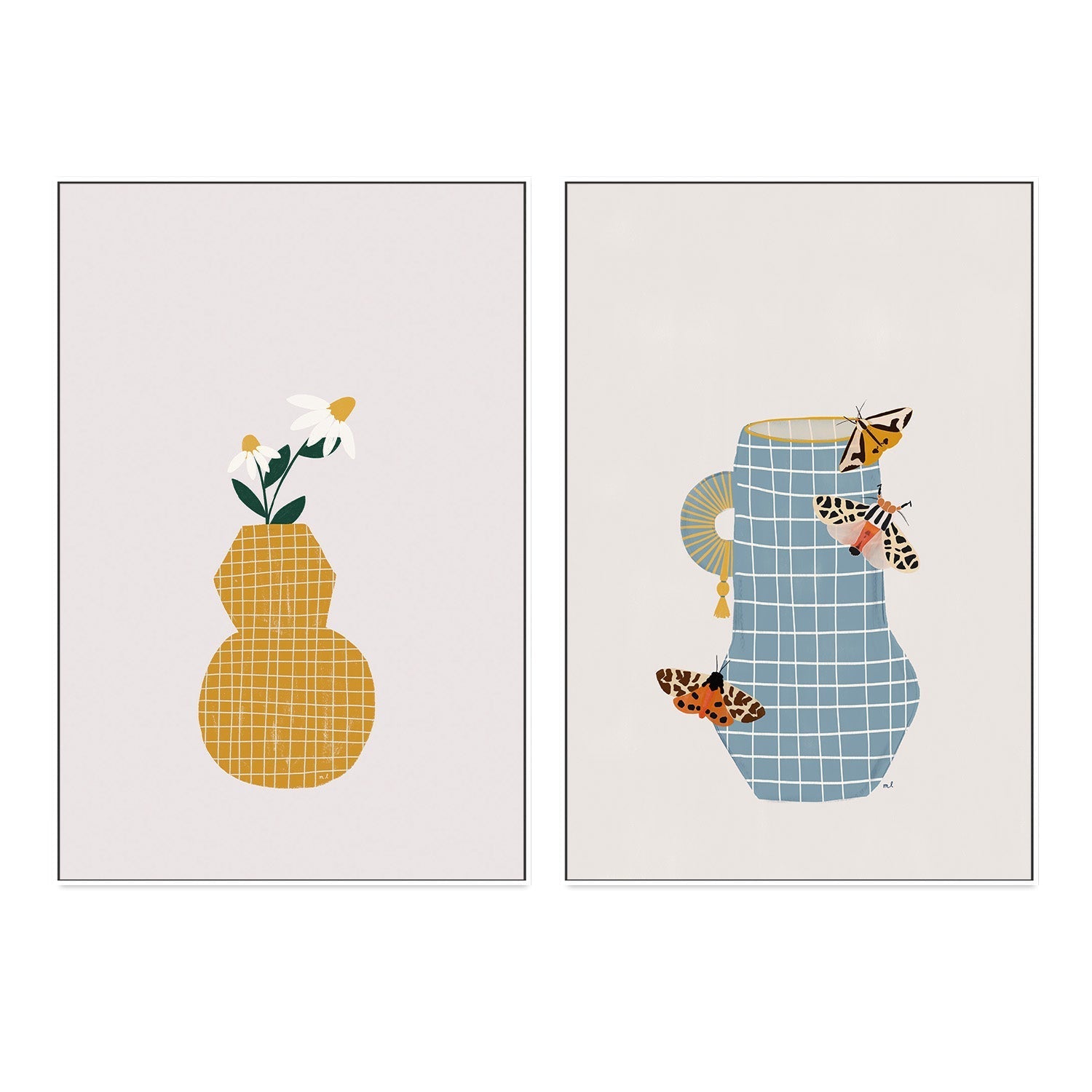 wall-art-print-canvas-poster-framed-Vase with Camomille and Flowers., Set Of 2 , By Menina Lisboa-5