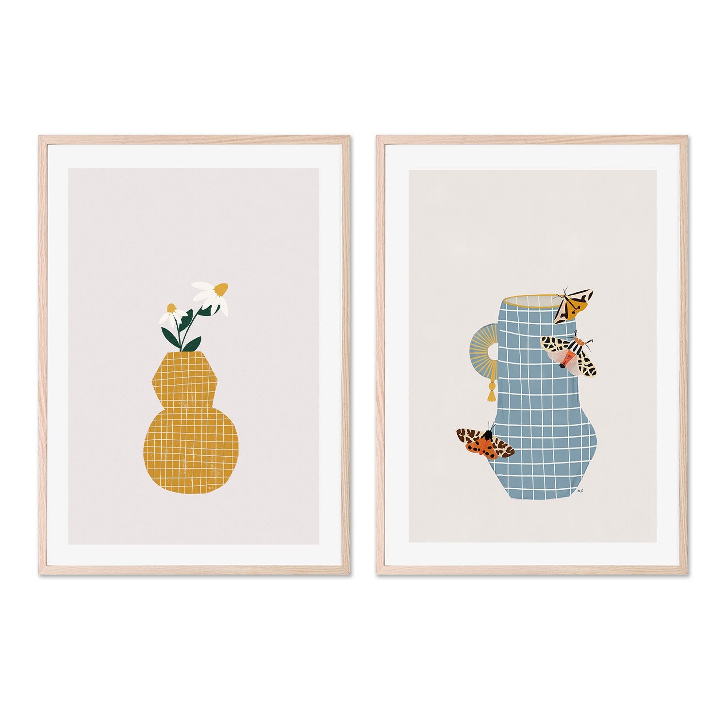 wall-art-print-canvas-poster-framed-Vase with Camomille and Flowers., Set Of 2 , By Menina Lisboa-6