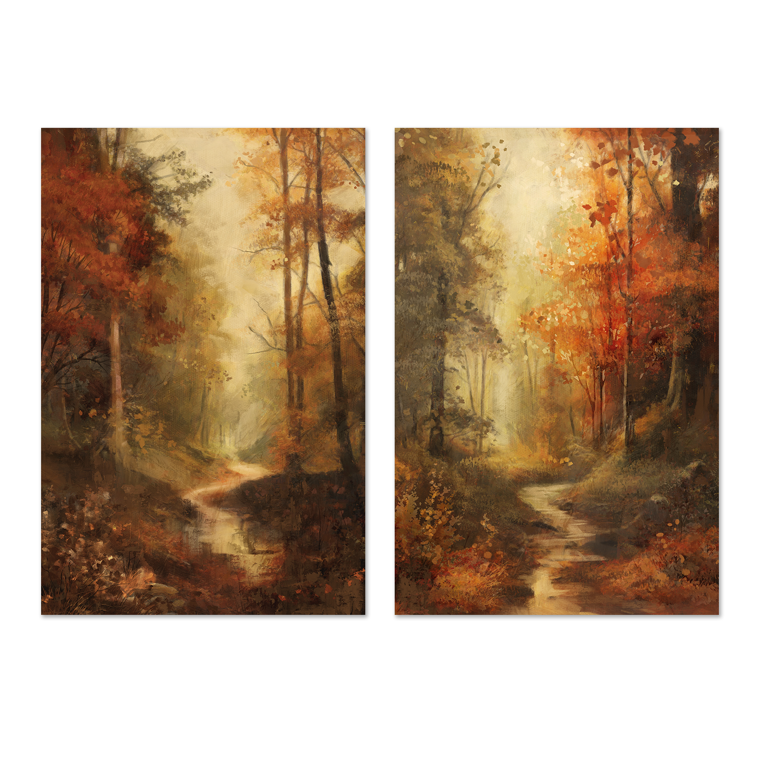 wall-art-print-canvas-poster-framed-Vintage Fall Landscape, Style A & B, Set Of 2 , By Nina Blue-1