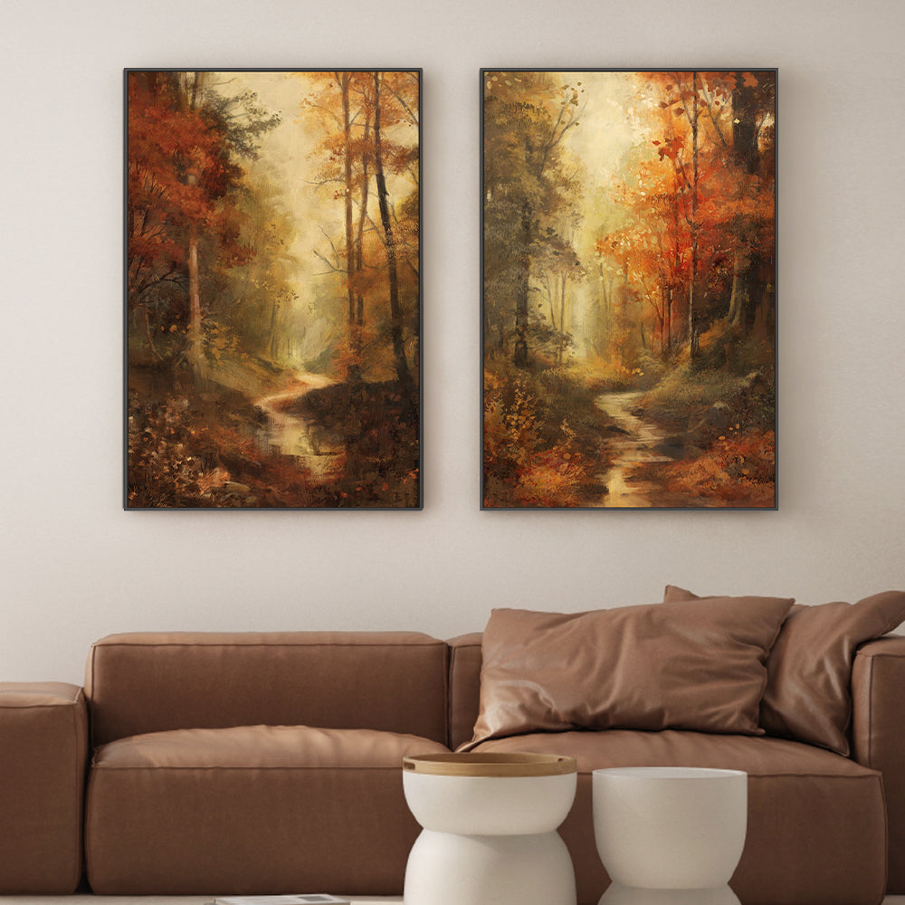 wall-art-print-canvas-poster-framed-Vintage Fall Landscape, Style A & B, Set Of 2 , By Nina Blue-2