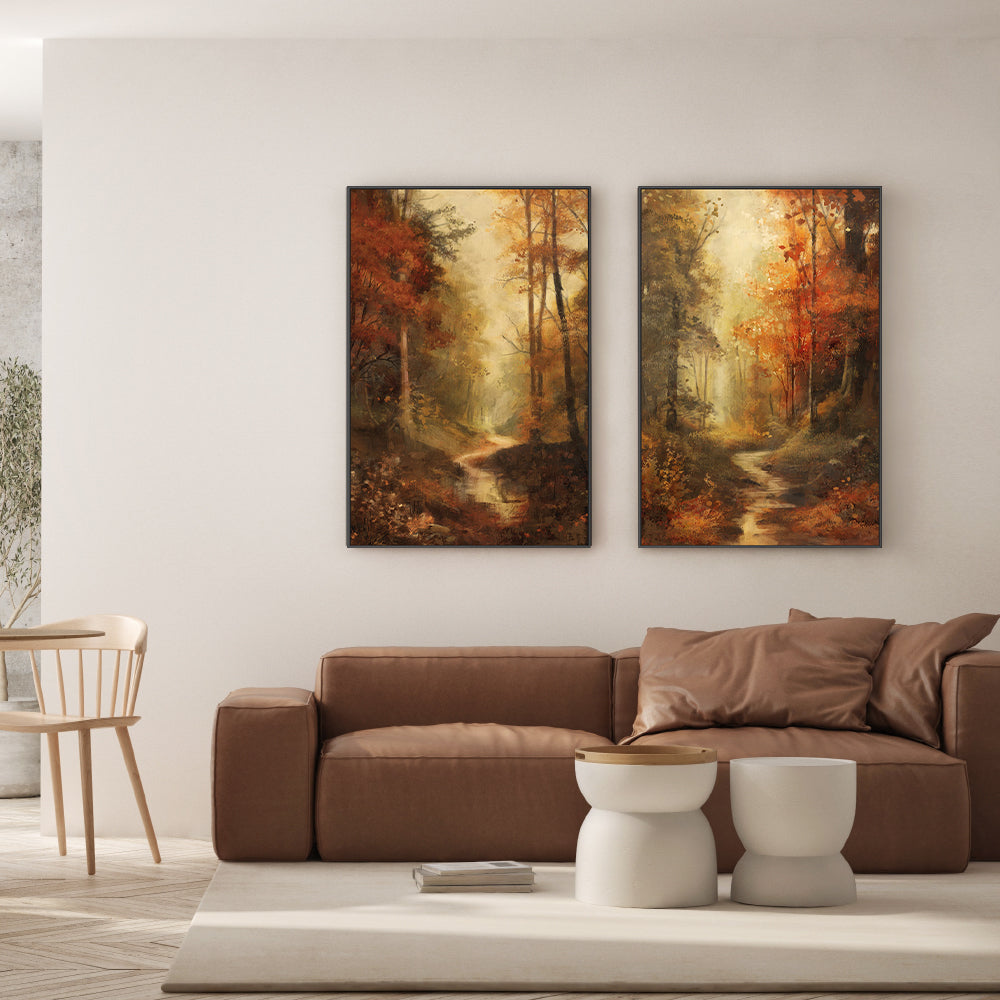 wall-art-print-canvas-poster-framed-Vintage Fall Landscape, Style A & B, Set Of 2 , By Nina Blue-7