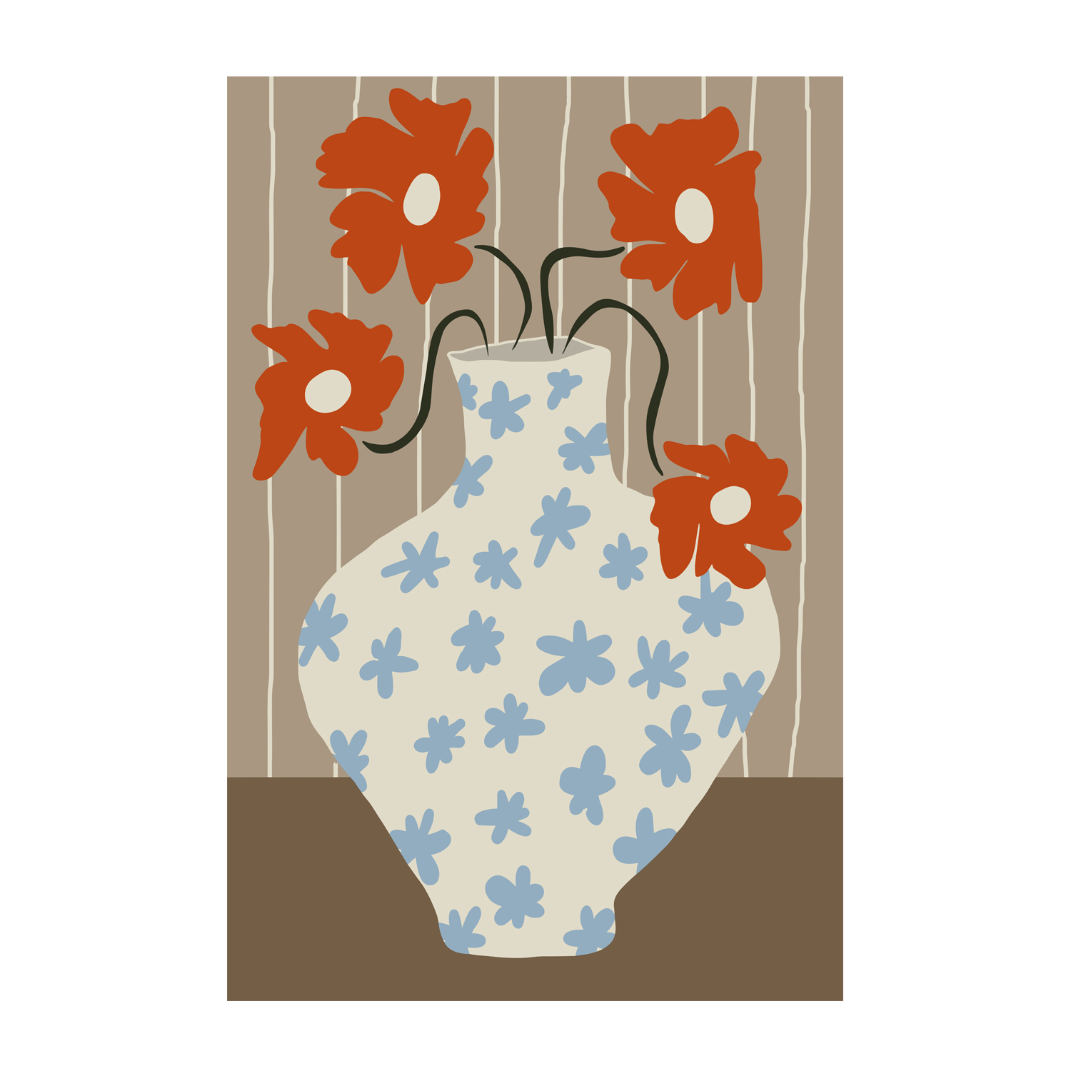 wall-art-print-canvas-poster-framed-Vintage Floral Pottery , By Miho Art Studio-1