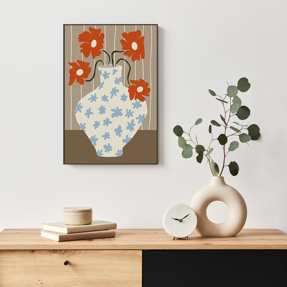 wall-art-print-canvas-poster-framed-Vintage Floral Pottery , By Miho Art Studio-2