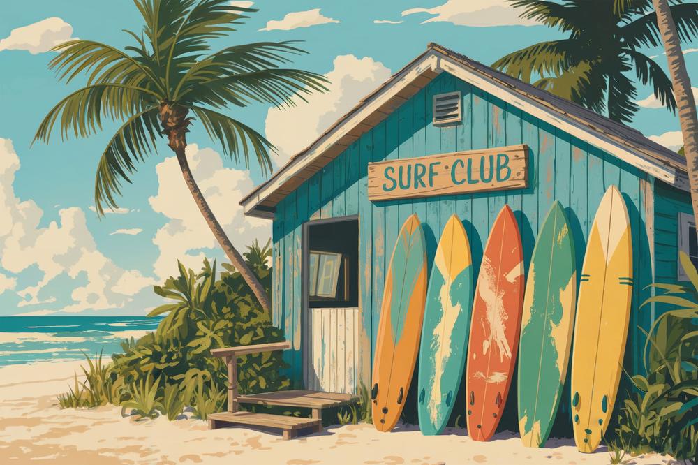 wall-art-print-canvas-poster-framed-Vintage Surf Club Beach-1