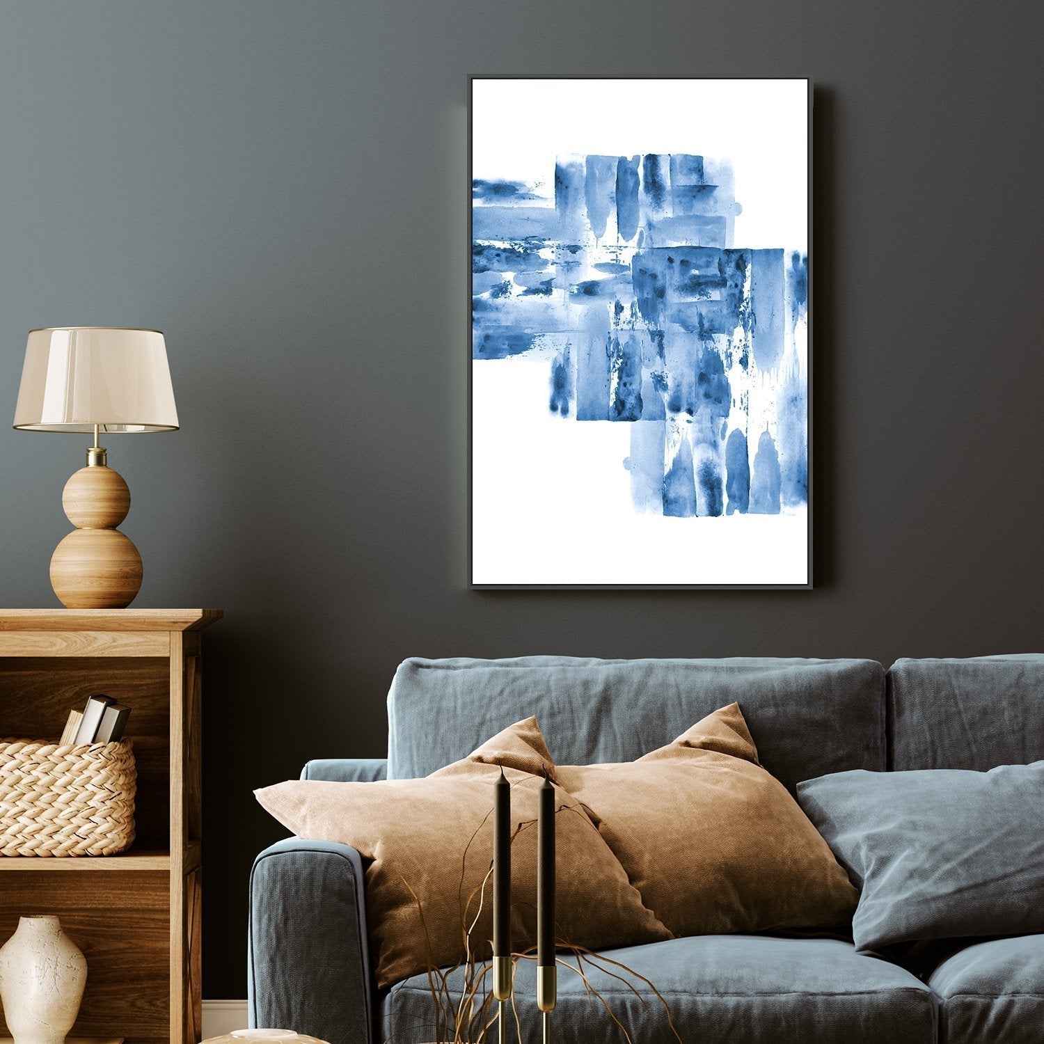 wall-art-print-canvas-poster-framed-Watercolour Blue Grey Blocks-by-Danushka Abeygoda-Gioia Wall Art