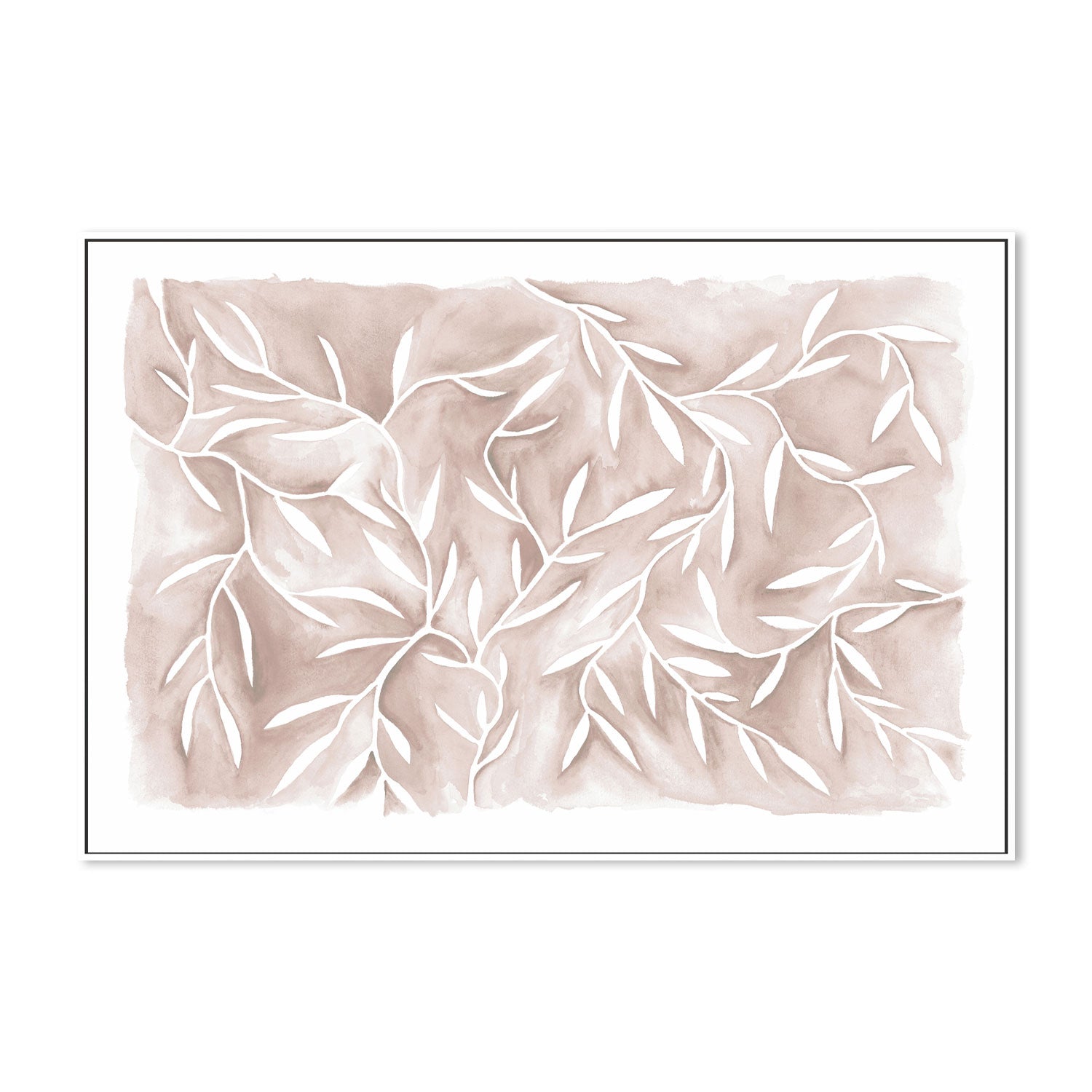 wall-art-print-canvas-poster-framed-Watercolour Leaves Beige-by-Dear Musketeer Studio-Gioia Wall Art