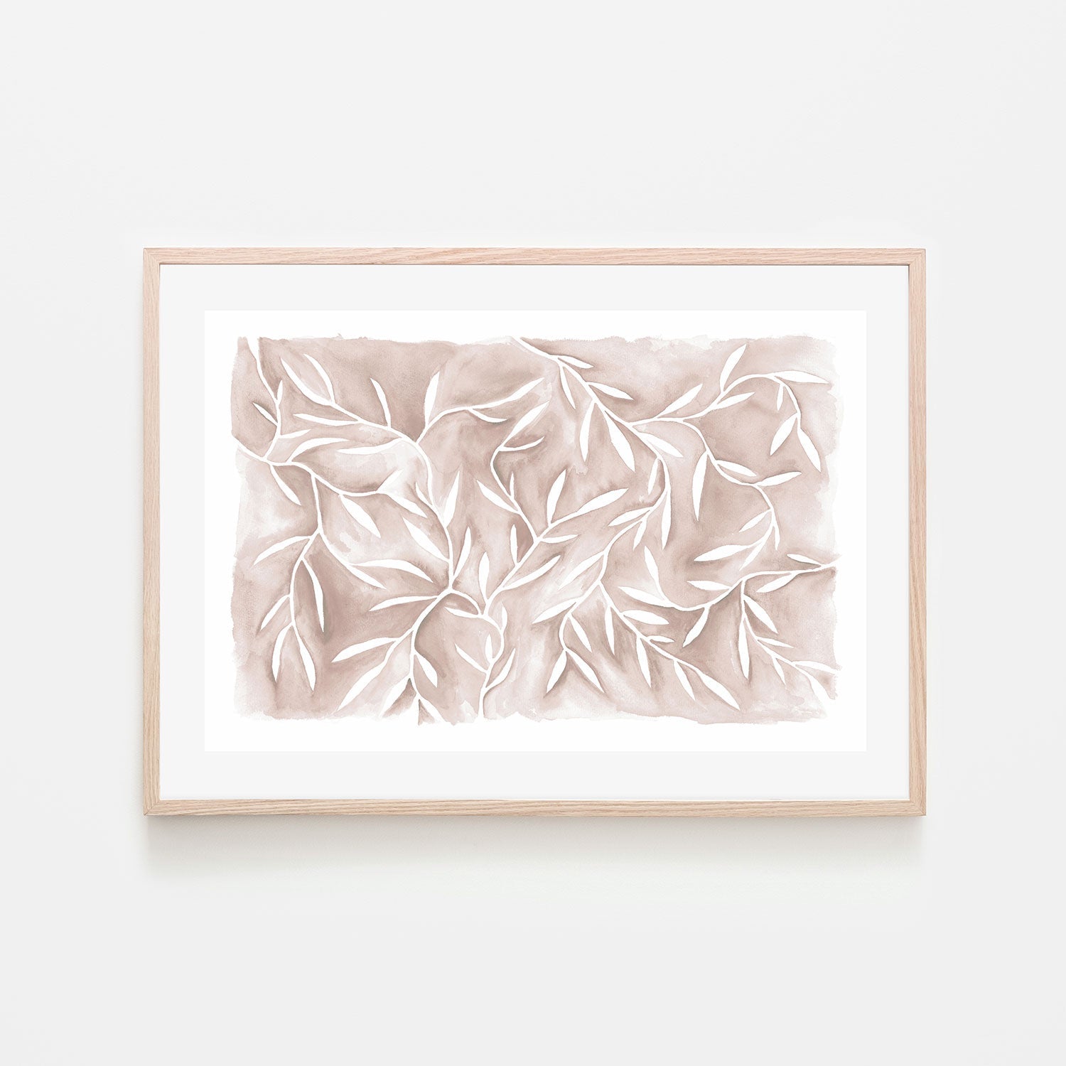 wall-art-print-canvas-poster-framed-Watercolour Leaves Beige-by-Dear Musketeer Studio-Gioia Wall Art