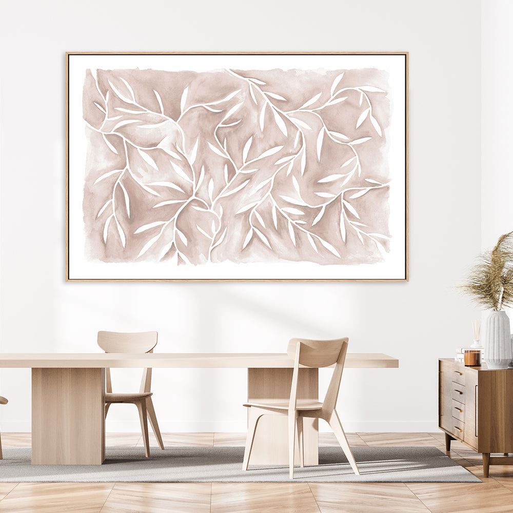 wall-art-print-canvas-poster-framed-Watercolour Leaves Beige-by-Dear Musketeer Studio-Gioia Wall Art
