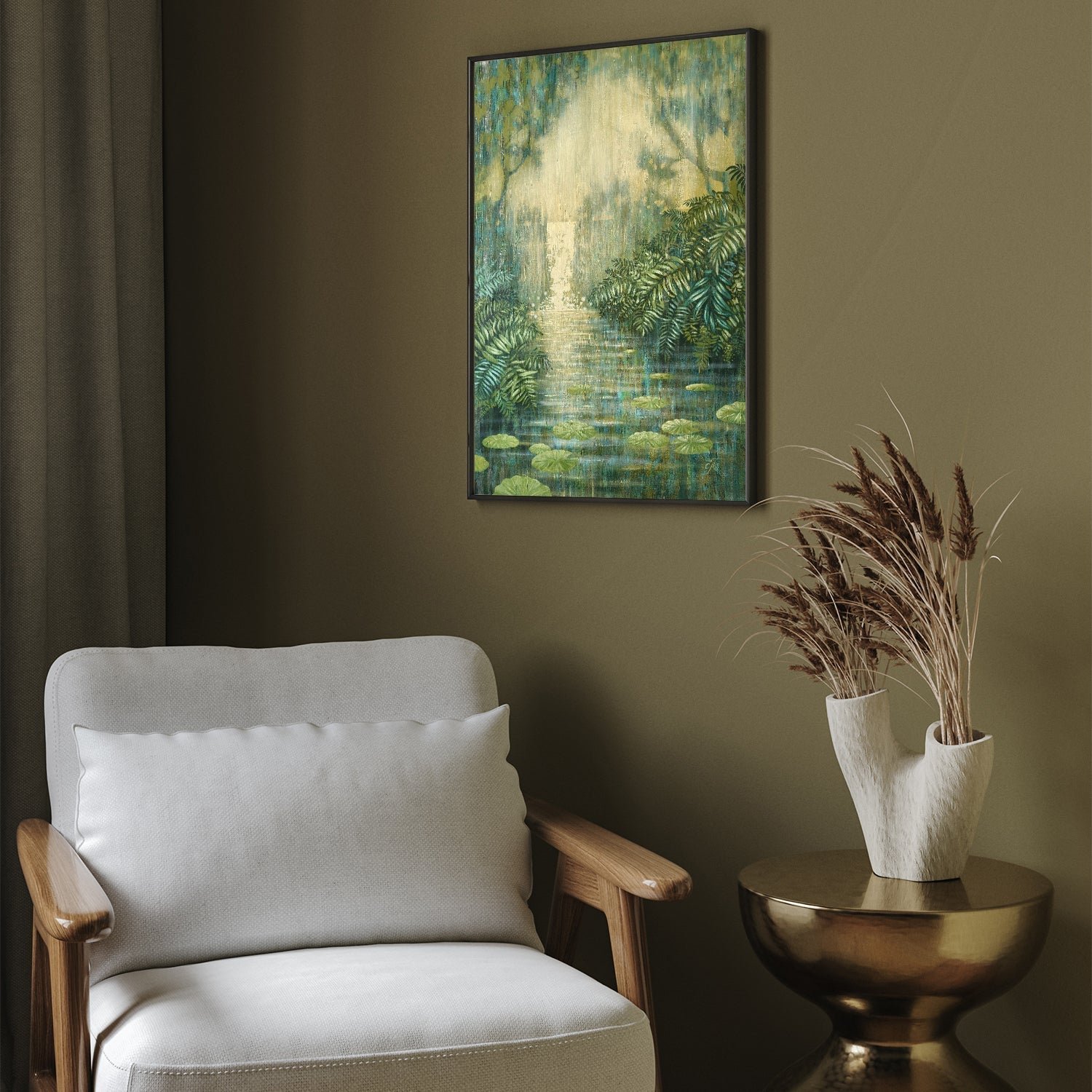 wall-art-print-canvas-poster-framed-Waterfall Among Green Ferns , By Ekaterina Prisich-7