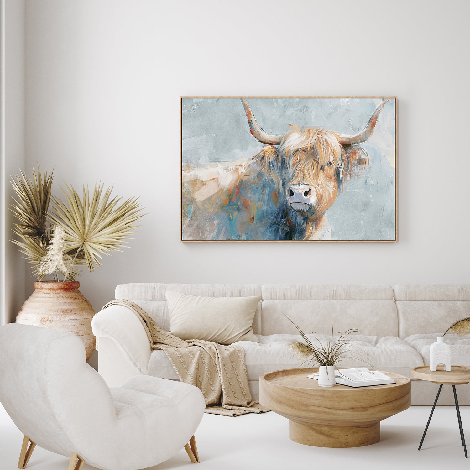 wall-art-print-canvas-poster-framed-Whimsical Highland Cow, Style A-9