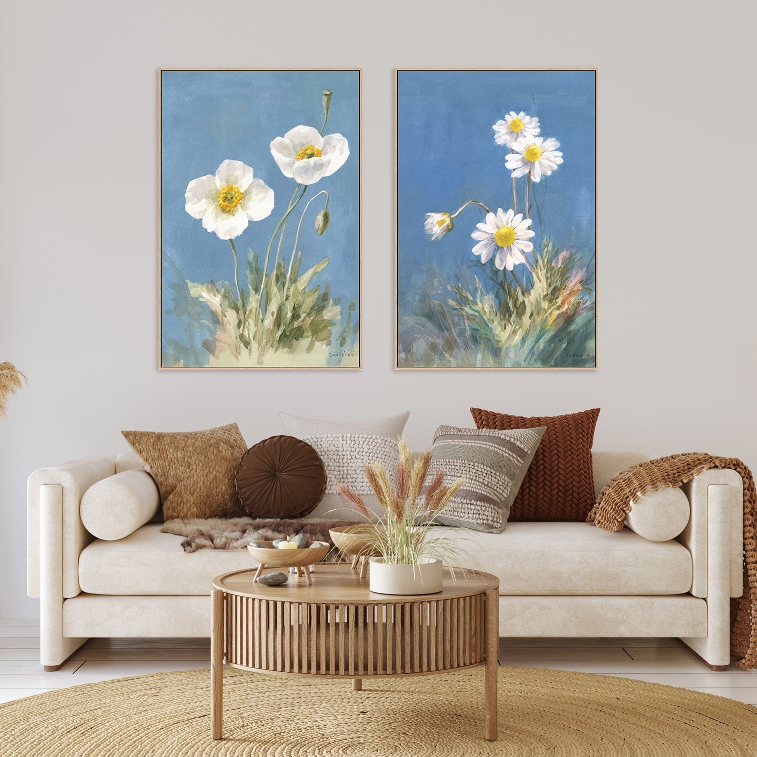 wall-art-print-canvas-poster-framed-White Poppies & Daisies, Set of 2-by-Danhui Nai-Gioia Wall Art