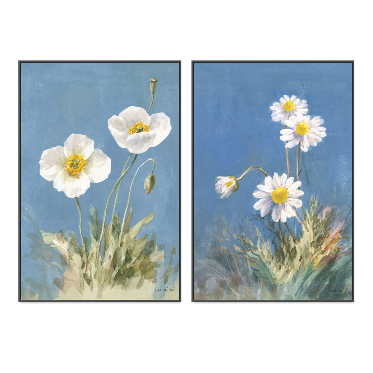 wall-art-print-canvas-poster-framed-White Poppies & Daisies, Set of 2-by-Danhui Nai-Gioia Wall Art