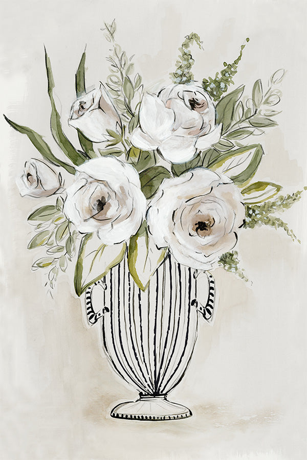 wall-art-print-canvas-poster-framed-White Roses in Striped Vase-1