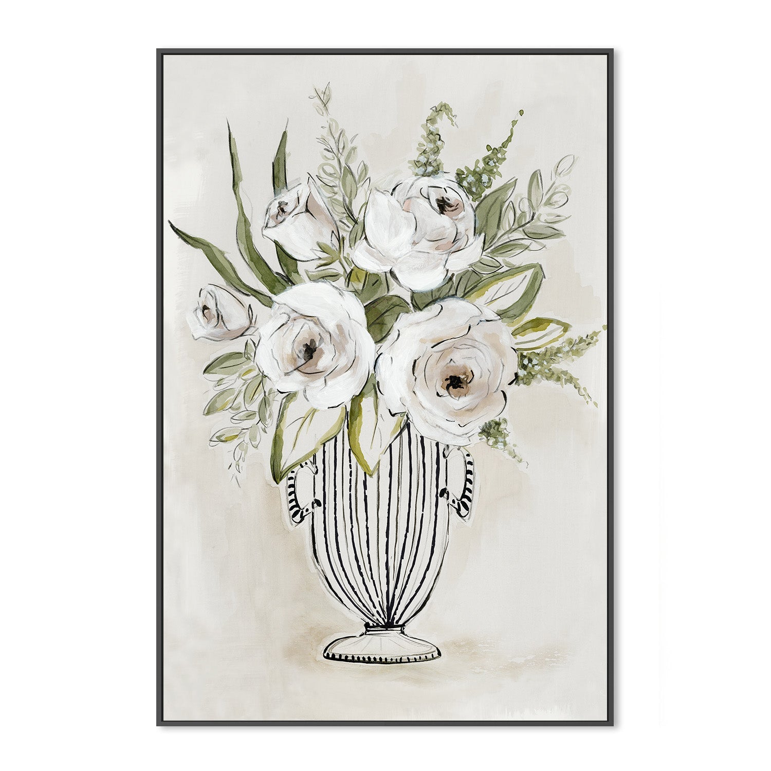 wall-art-print-canvas-poster-framed-White Roses in Striped Vase-3