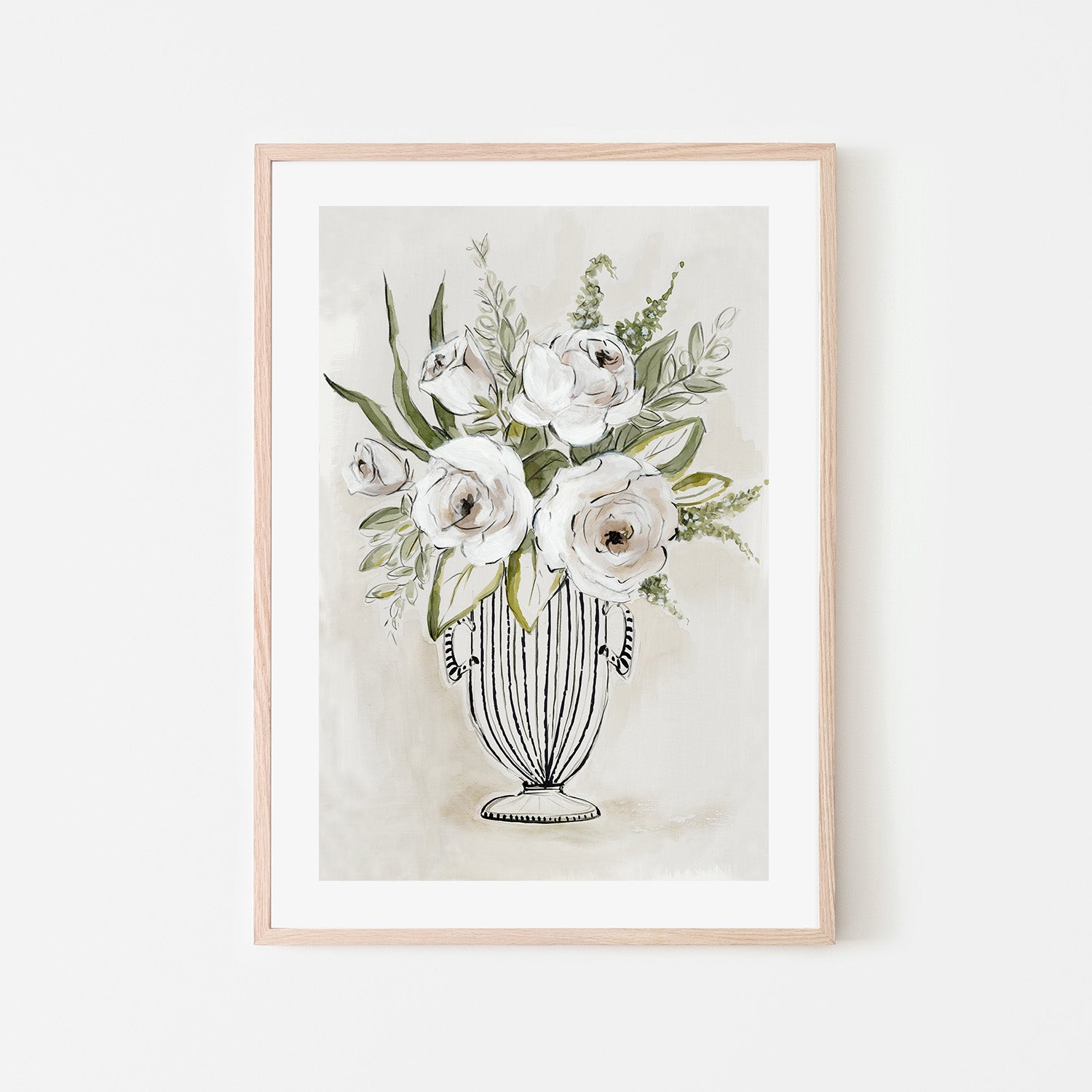 wall-art-print-canvas-poster-framed-White Roses in Striped Vase-6