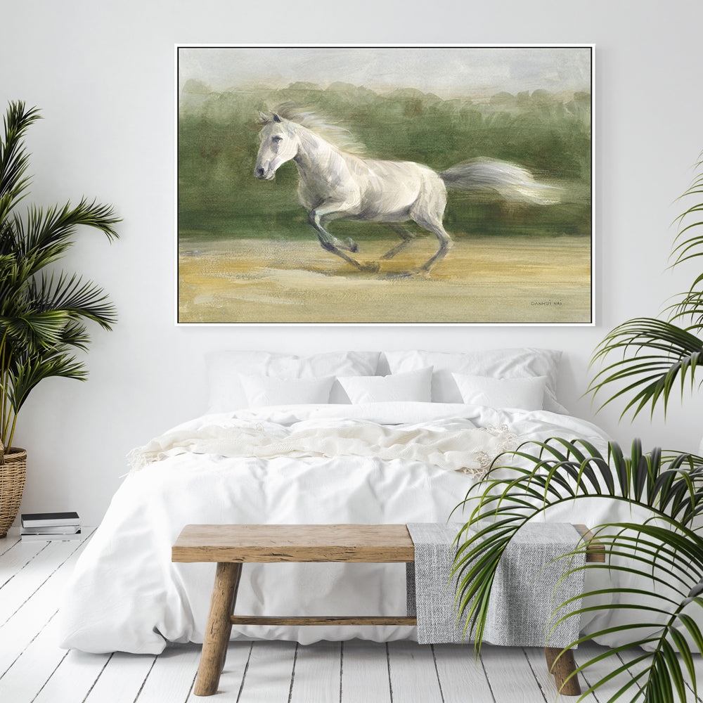 wall-art-print-canvas-poster-framed-White Stallion , By Danhui Nai-GIOIA-WALL-ART