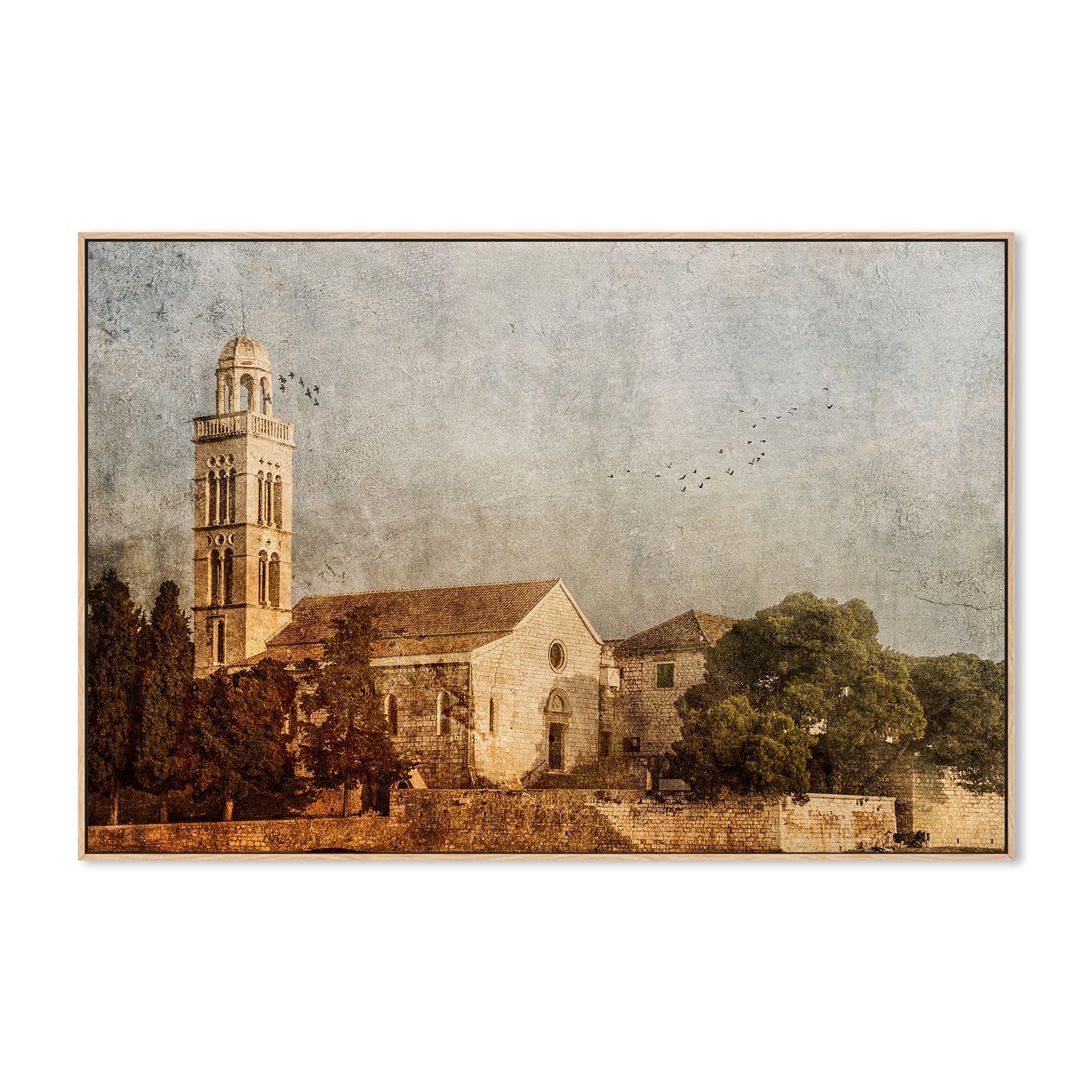wall-art-print-canvas-poster-framed-White Stone Church in Europe on a Painterly Textured Background, Sojourn , By Andrew Paranavitana-5