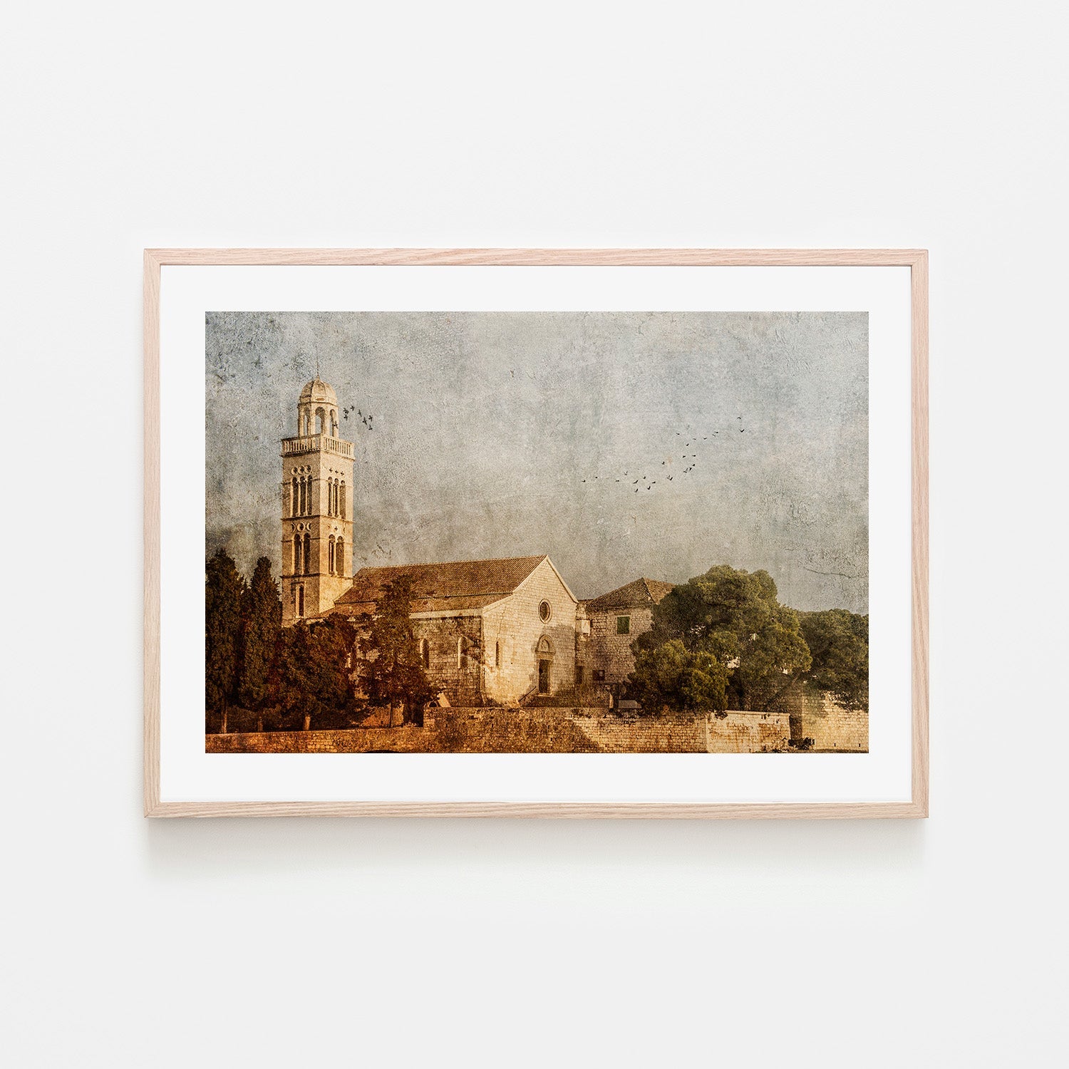 wall-art-print-canvas-poster-framed-White Stone Church in Europe on a Painterly Textured Background, Sojourn , By Andrew Paranavitana-7
