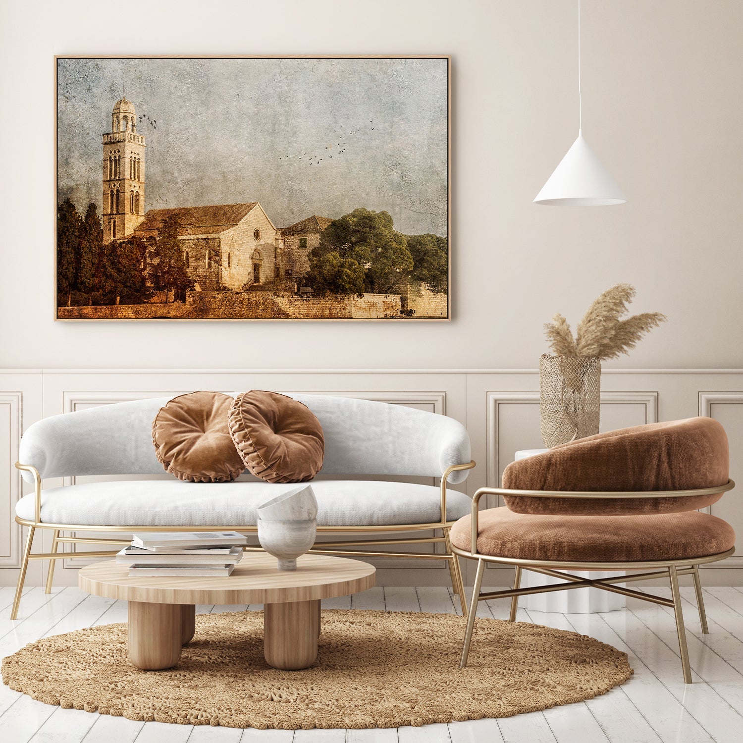 wall-art-print-canvas-poster-framed-White Stone Church in Europe on a Painterly Textured Background, Sojourn , By Andrew Paranavitana-8