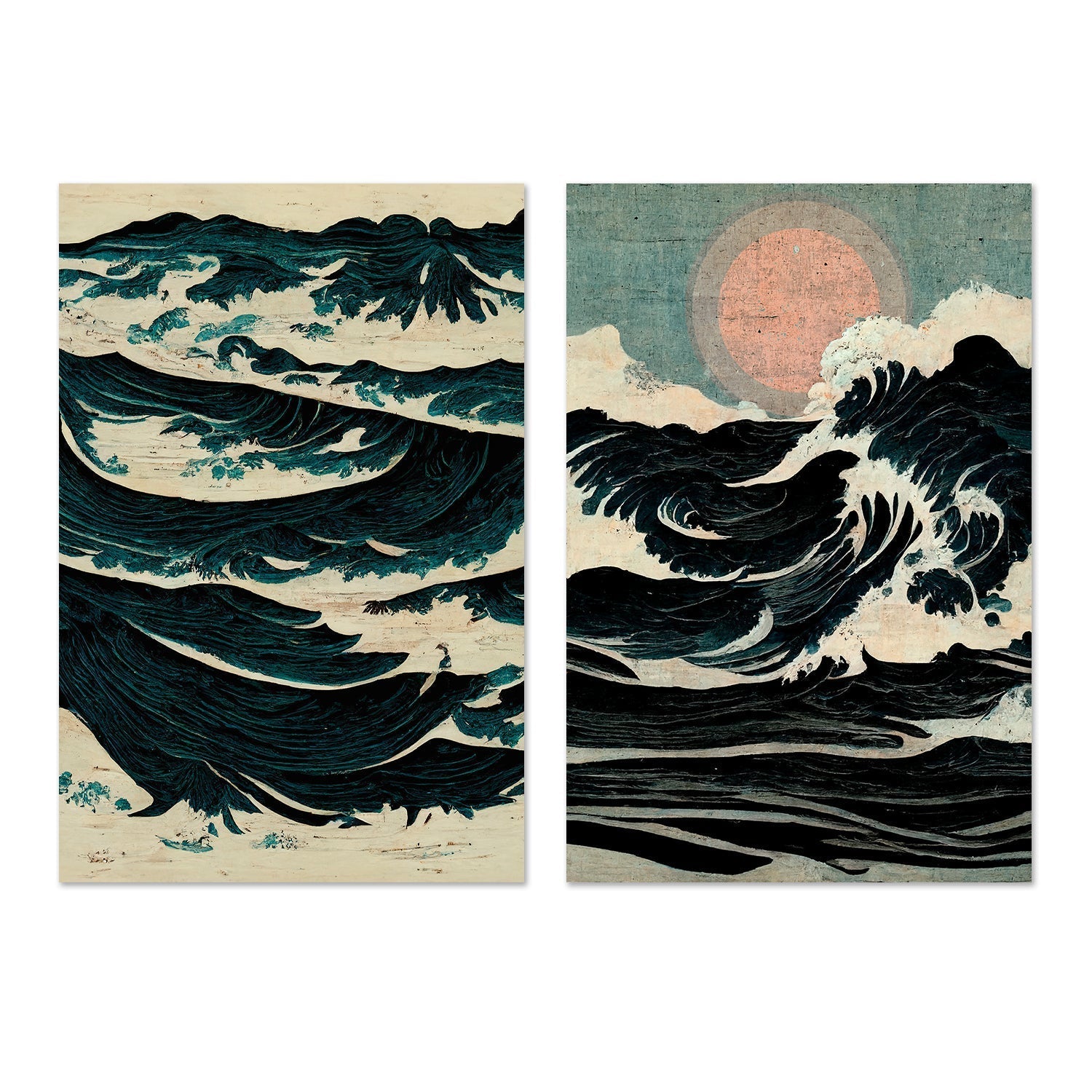 wall-art-print-canvas-poster-framed-Wild Sea Waves, Set Of 2 , By Treechild-GIOIA-WALL-ART