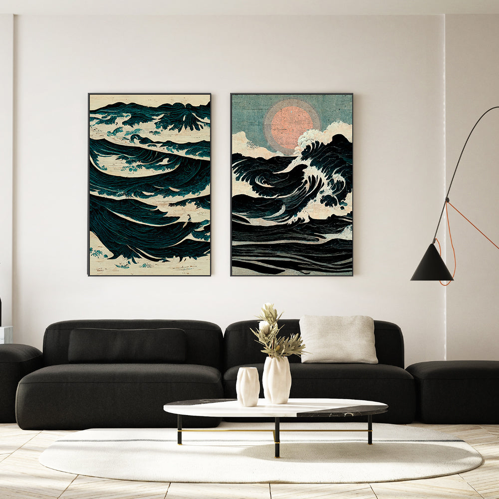 wall-art-print-canvas-poster-framed-Wild Sea Waves, Set Of 2 , By Treechild-GIOIA-WALL-ART