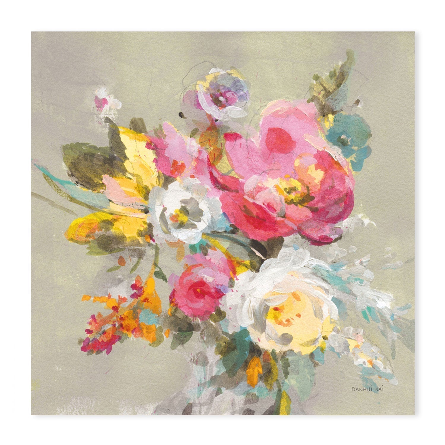 wall-art-print-canvas-poster-framed-Windblown Blooms Yellow Gray-by-Danhui Nai-Gioia Wall Art