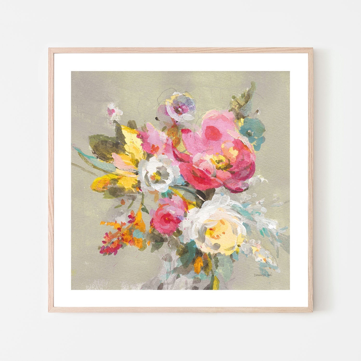 wall-art-print-canvas-poster-framed-Windblown Blooms Yellow Gray-by-Danhui Nai-Gioia Wall Art