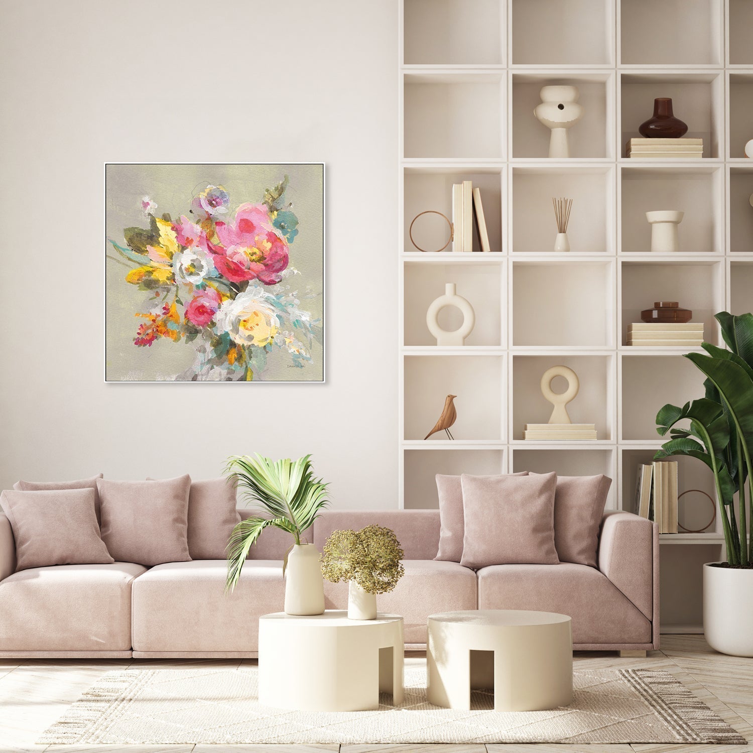 wall-art-print-canvas-poster-framed-Windblown Blooms Yellow Gray-by-Danhui Nai-Gioia Wall Art