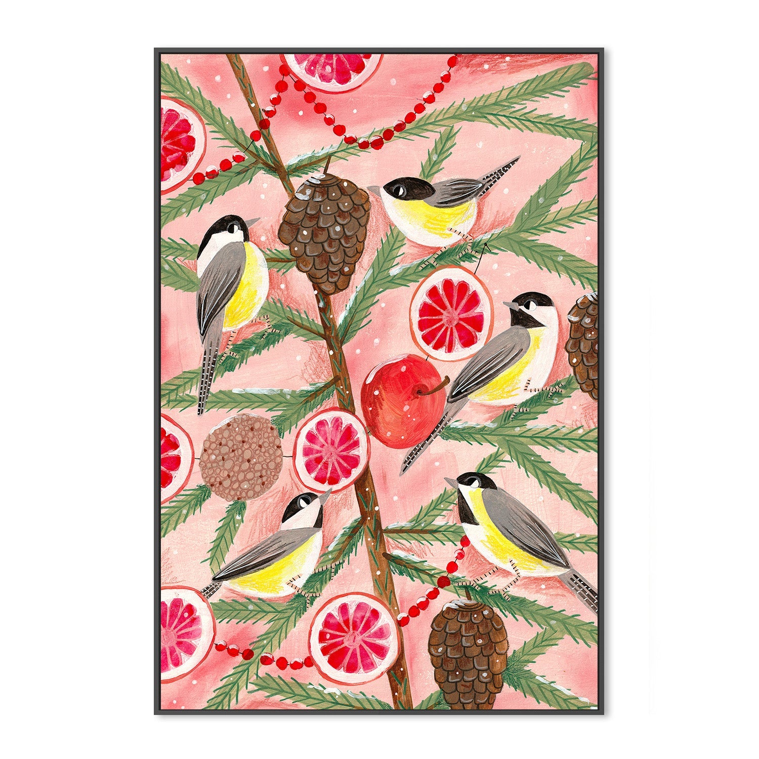 wall-art-print-canvas-poster-framed-Winter birds Tits in the pine tree at Christmas-3