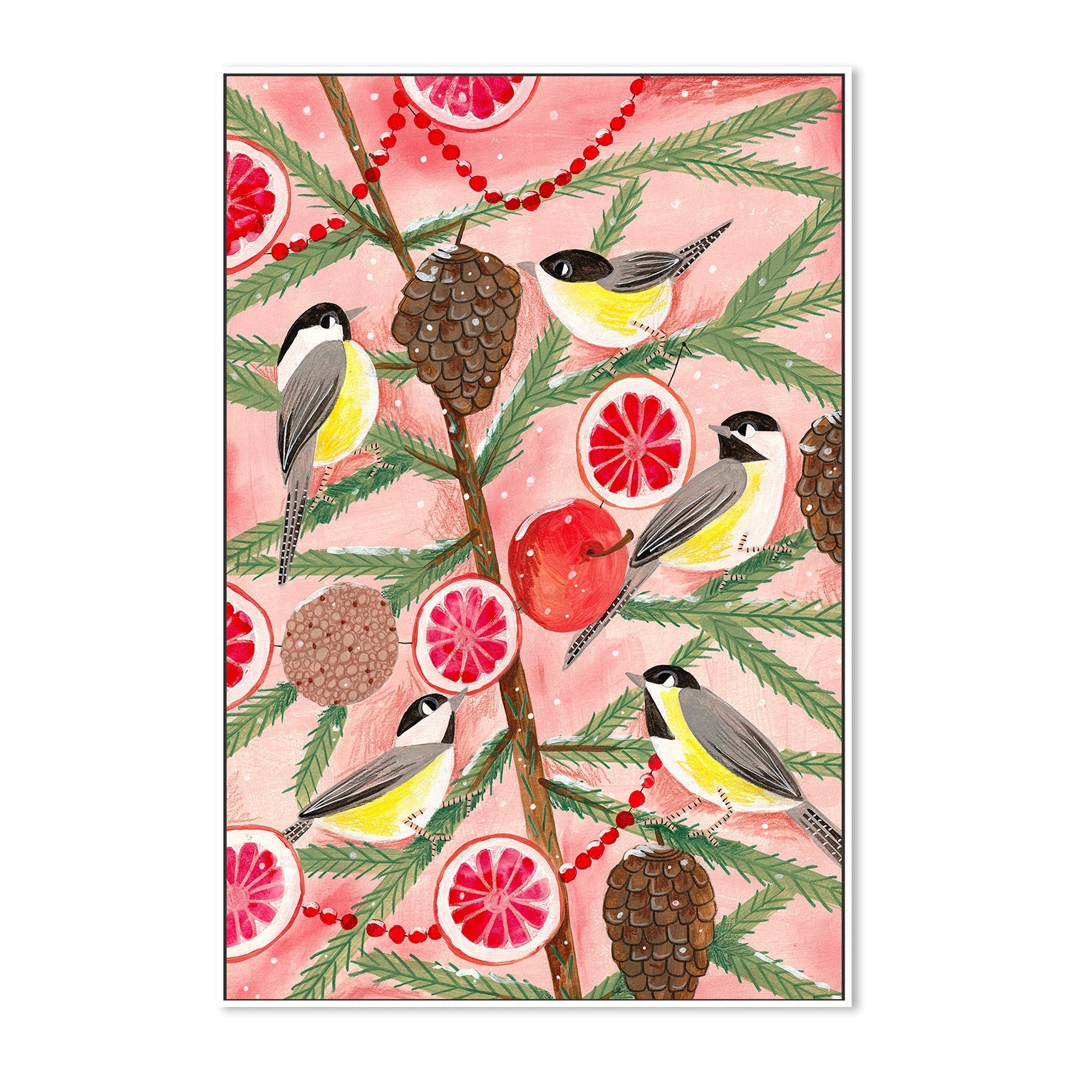 wall-art-print-canvas-poster-framed-Winter birds Tits in the pine tree at Christmas-5