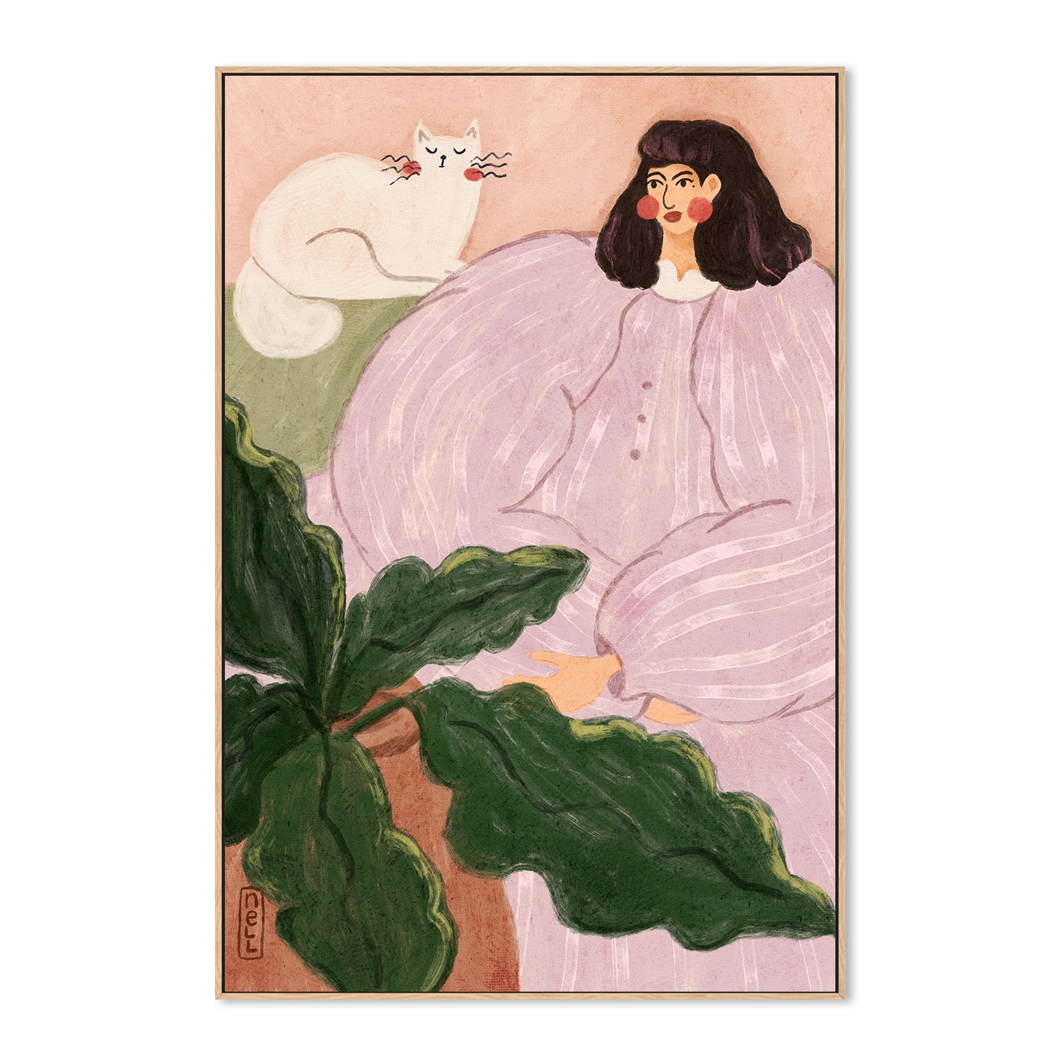 wall-art-print-canvas-poster-framed-Woman and a White Cat-4